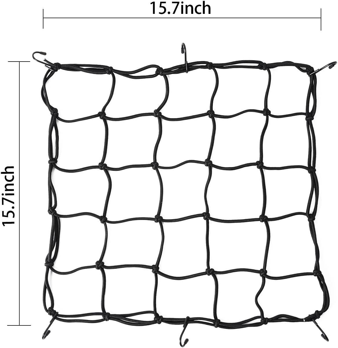 Motorcycle Cargo Net, 2Pack 15.7"X15.7", Heavy Duty Bungee Net Stretches to 31.5"X31.5", Gear Helmet Luggage Thicken Netting with 2"X2" Small Mesh & 6 Adjustable Metal Hooks for Motorcycle, Bike, ATV image number 2