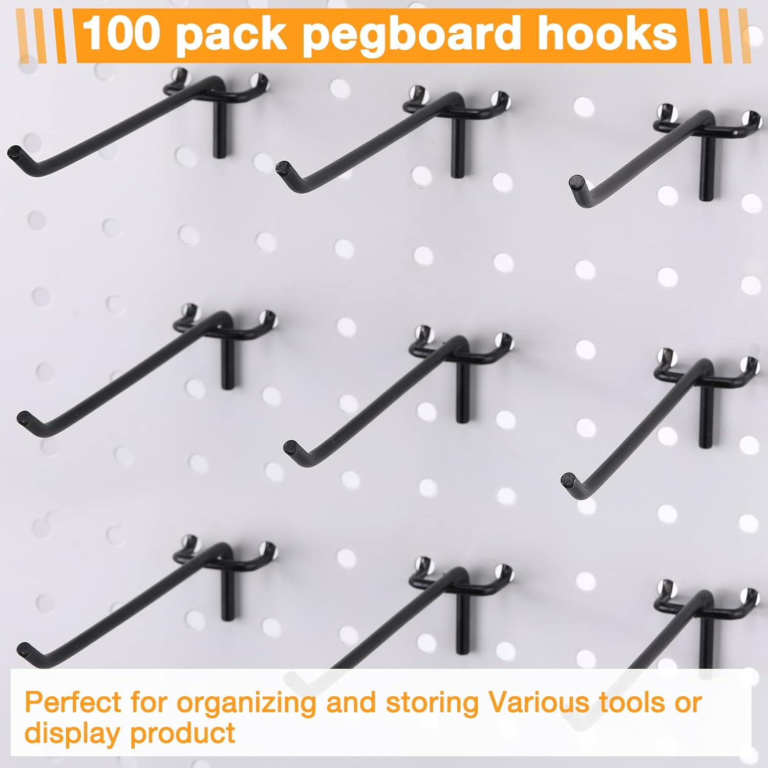 Shimeyao 100 Black Stainless Steel Pegboard Hooks (6 Inch) for 1/8 and 1/4 Pegboard, Garage Storage Organizer image number 6