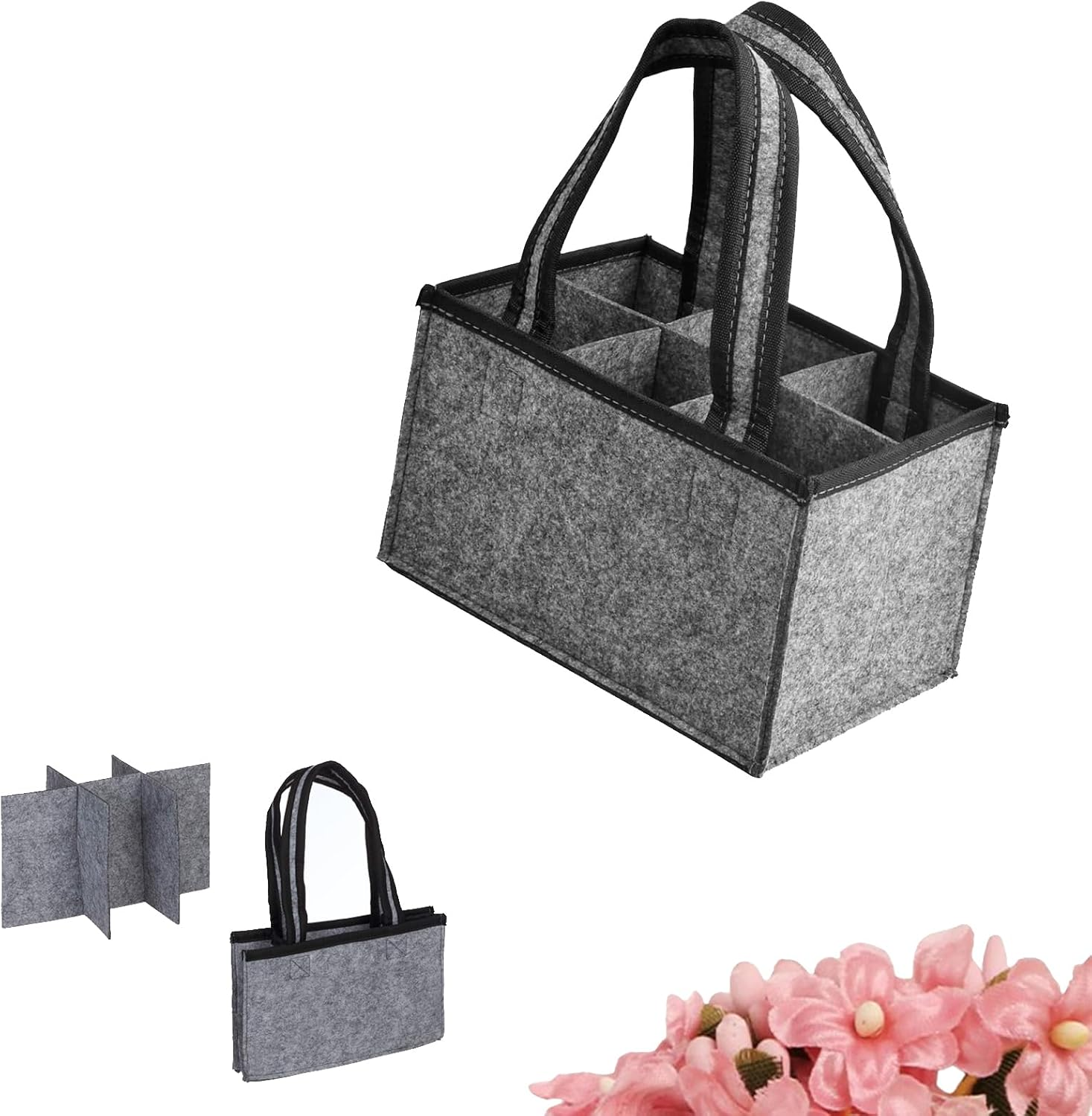 Portable Felt Wine Tote Bag for 6 Bottles - Durable Divider Design - Reusable Wine Storage Carrier for Picnics, Camping, Travel & Parties - 24X15X15Cm image number 1