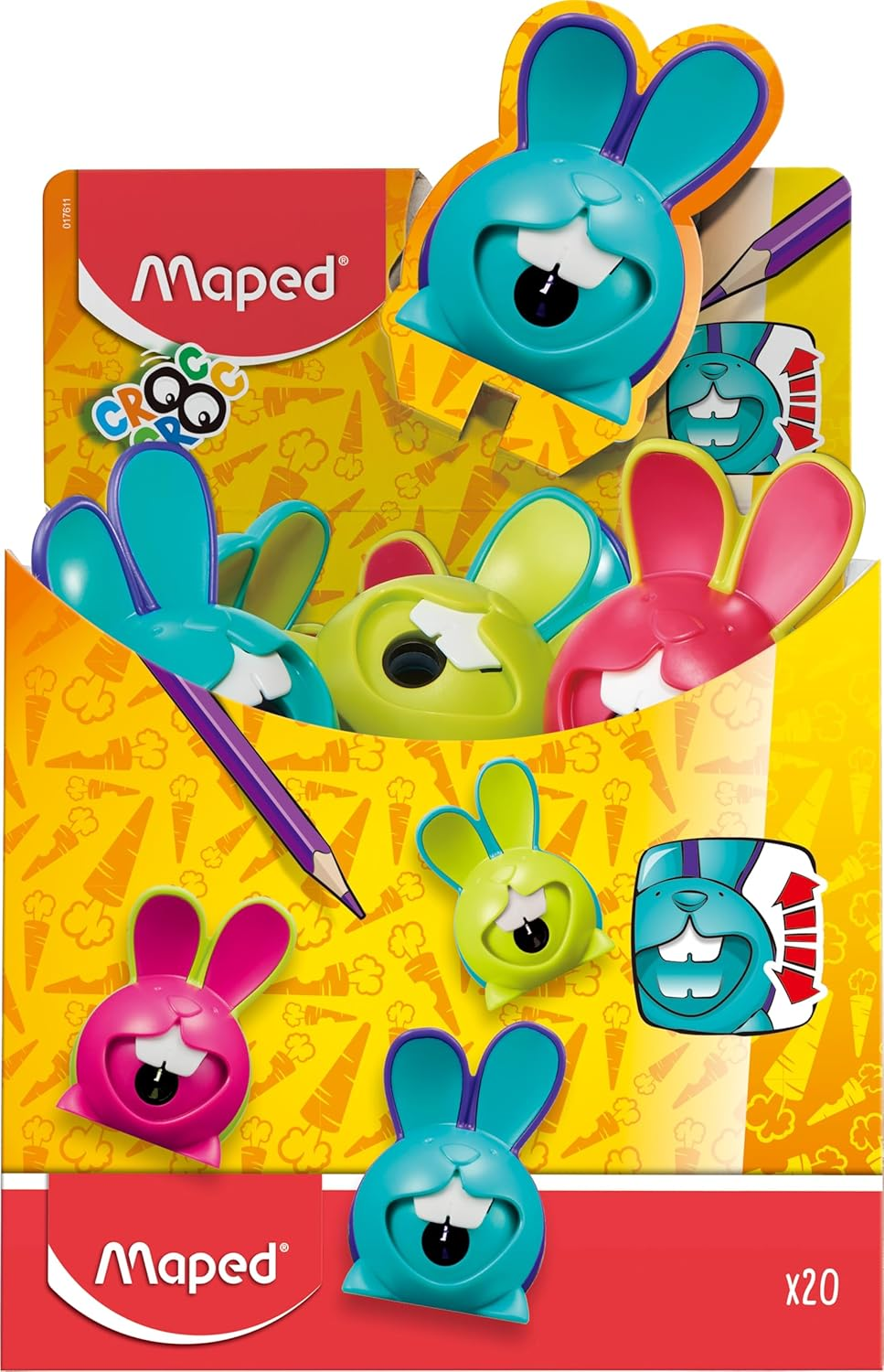 Maped Croc Croc Bunny Innovation One Hole Pencil Sharpener (Assorted Colours) (Box of 20)