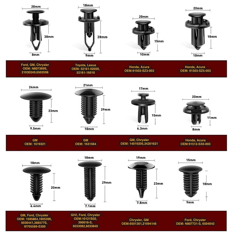 240PCS Car Push Retainer Clips Kit, Universal Automotive Push Retainer Clips Set with Plastic Storage Box, 12 Sizes for Ford, GM, Chrysler, Toyota, Honda