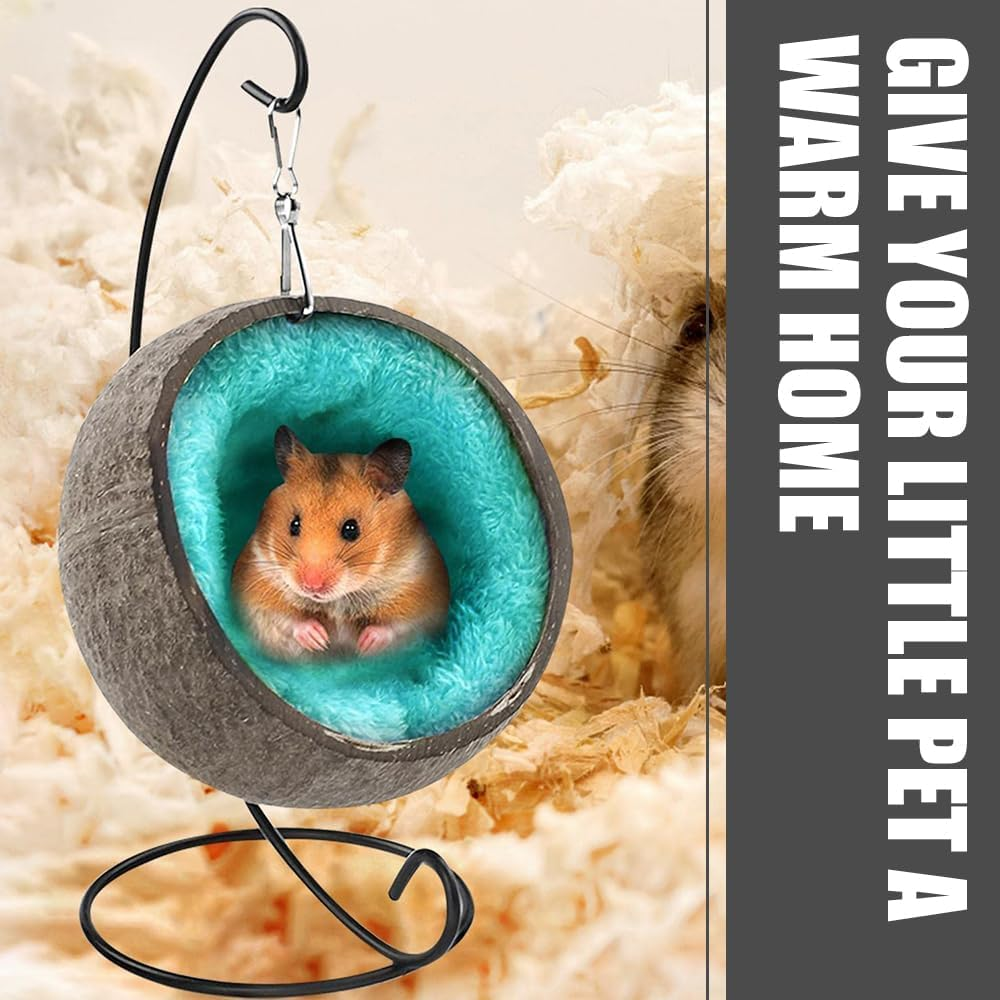 MOTRAIN Coconut Shell Bird Nest House Bed Indoor Golden Pet Kennels Bear, Guinea Pig, Natural and Safe Wooden Swing Climbing Ladder, Stainless Steel Basin Parrot for Home Room Desktop image number 6