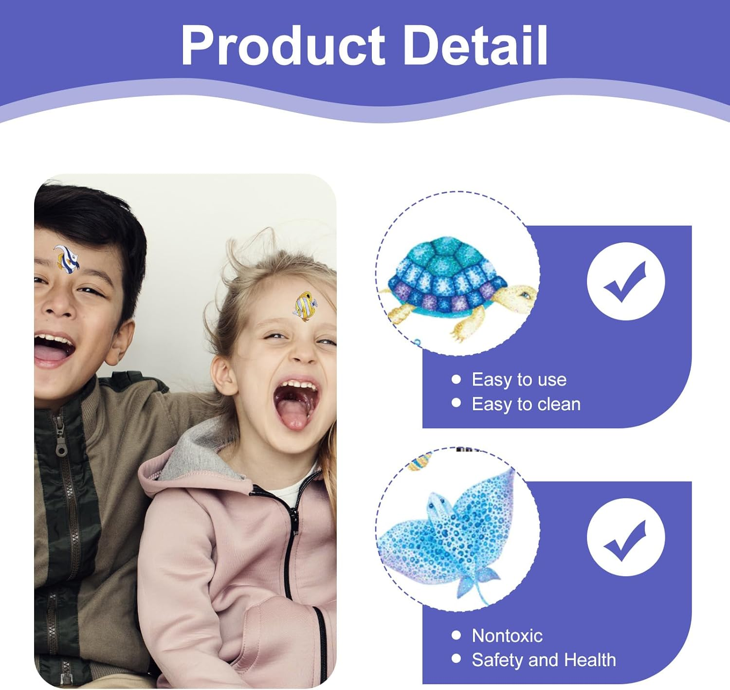 12 Sheets Sea Animals Tattoos, Glitter Underwater Tattoos for Children, Temporary Fake Tattoos with Shark, Octopus, Starfish, Waterproof Party Decoration for Birthday, under the Sea Theme Party And image number 5