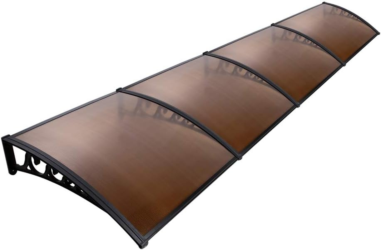 Instahut Window Awning Brown PC Panel with Black Bracket Outdoor Door Canopy Sun Shade Shelter, Patio Terrace Garden Baconly Porch Shield Rain Snow Eaves Cover Protector, 1Mx4M DIY image number 1