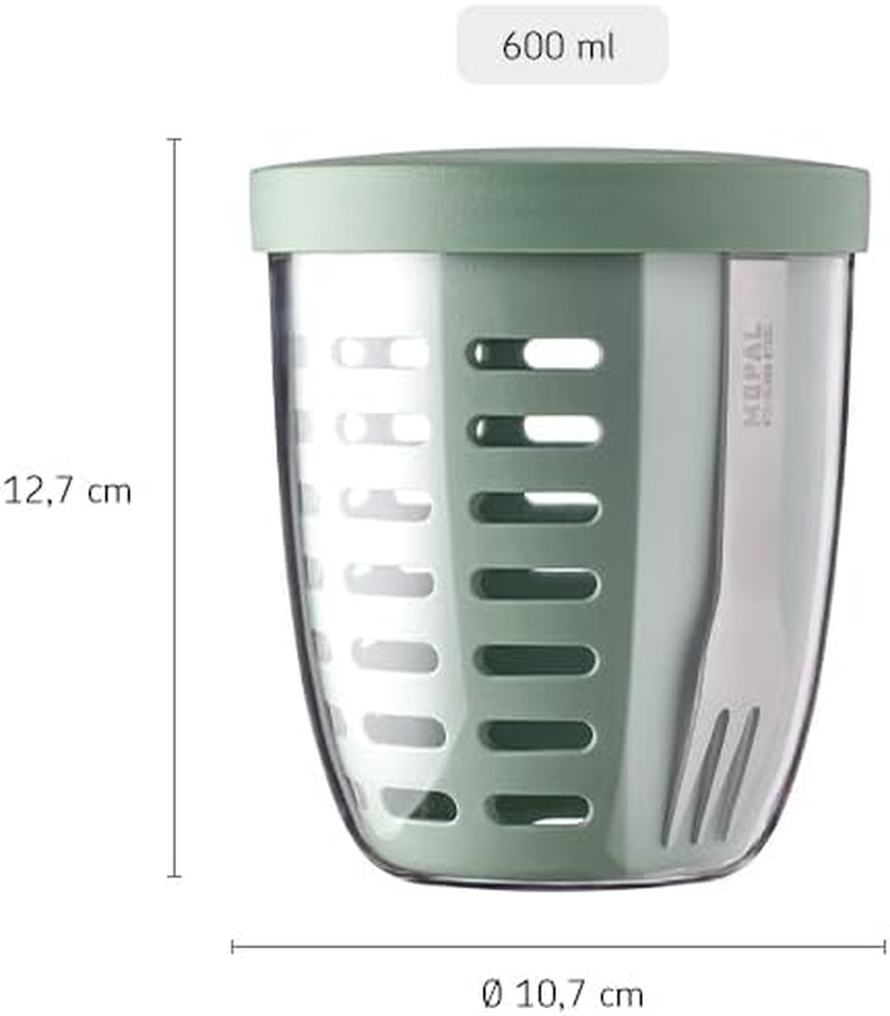 Mepal &ndash; Ellipse Fruit & Veggie Pot &ndash; Ideal for on the Go &ndash; Blue, 600 Ml &ndash; Includes Fork & Colander