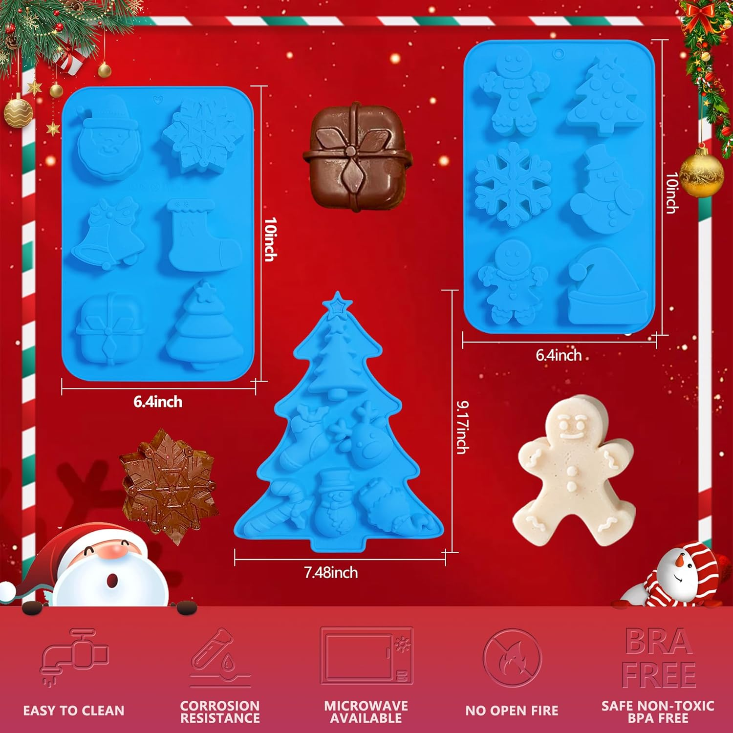 Sidosir Christmas Cake Pans, 3Pack Silicone Christmas Cake Molds for Baking, Non-Stick Silicone Mini Cake Molds for Chocolate, Jello, Candy and Candles image number 3