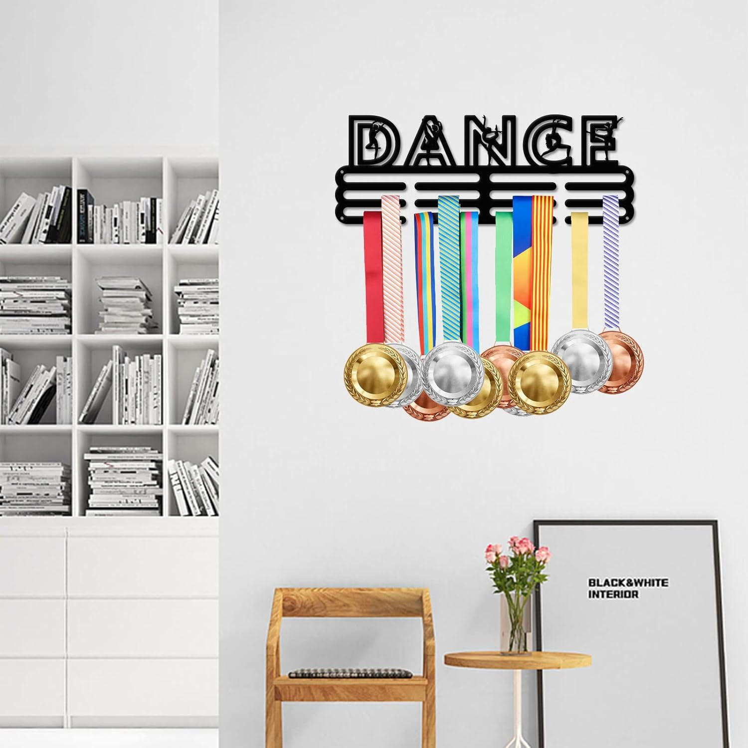 SUPERDANT Dance Medal Hanger Display Women Dance Sports Medal Holder Personalised Award Black Metal Rack Wall Mounted Ribbon Lanyard Christmas Birthday Gift for Kids Athletes 15.75X6In image number 4