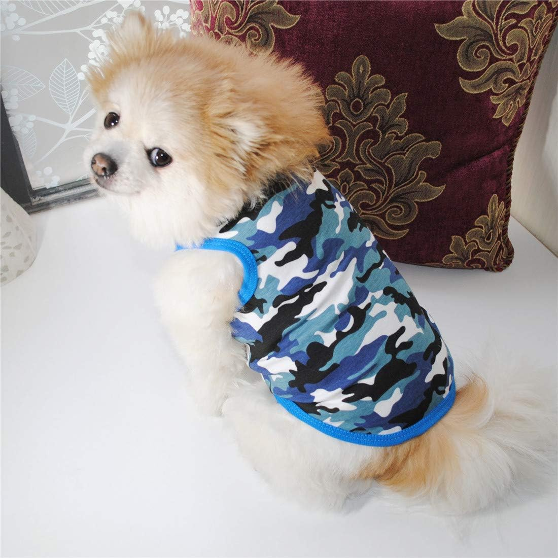 Alroman Dogs Blue Camo Shirts Pet Dog T-Shirt Puppy Tee Doggie Kitten Vest Clothes for Small Dogs and Cats Dog Camouflage Tank Top for Independence Day Puppy Summer Vacation Apparel Pet Beach Wear image number 2