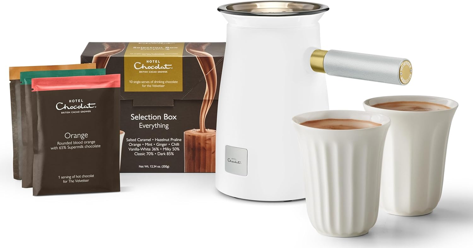 Hotel Chocolat Velvetiser Hot Chocolate Machine Complete Starter Kit, White