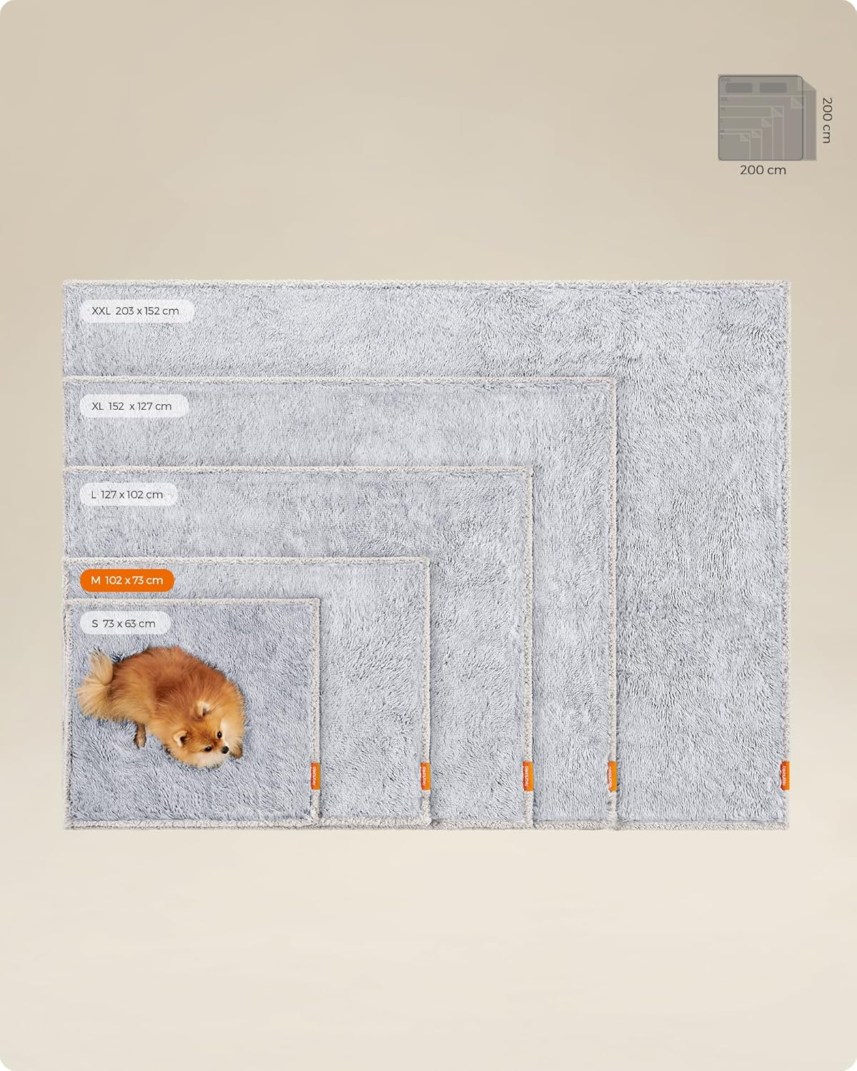 Feandrea Dog Blanket, Waterproof Blanket, Long Plush for Miniature Dogs, Small Dogs, Cats, 102 X 73 Cm, M, Sherpa Fabric, Reversible Dog Sofa Protective Blanket, Ombre Grey PPB004G01