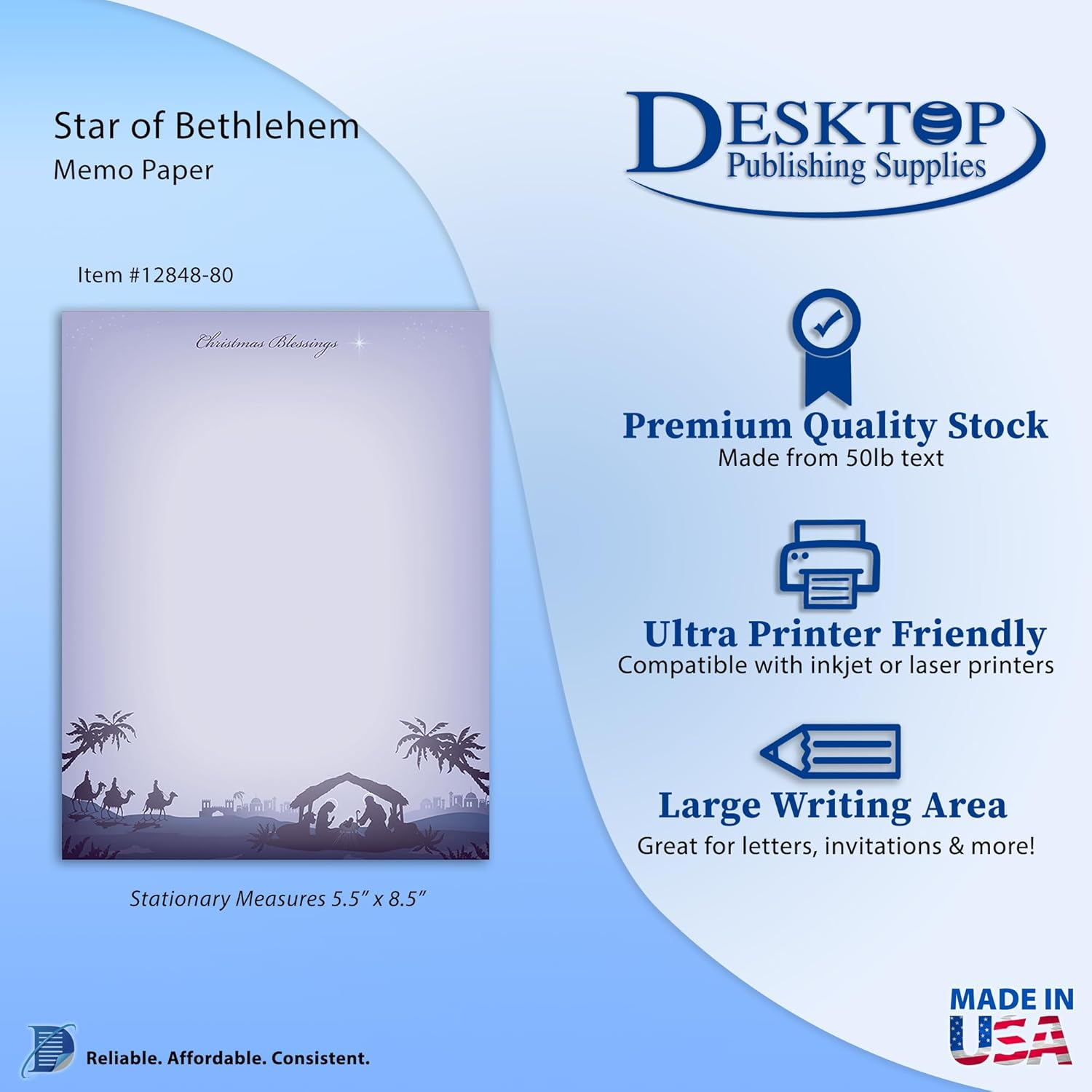 Star of Bethlehem Christmas Stationery Memo Paper - 80 Sheets of Half Sized (5 1/2'' X 8 1/2'') Christmas Letterhead for Winter & Holiday Events image number 2