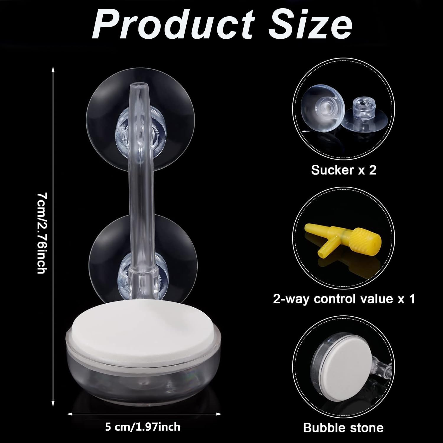 Aquarium Air Stone, Fish Tank Nano Bubble Stone with Control Valve 1.5M Air Hose Quiet Super-High Dissolved Oxygen Diffuser Makes Super Tiny Bubbles for Fish Tank and Hydroponic(5Cm) image number 1