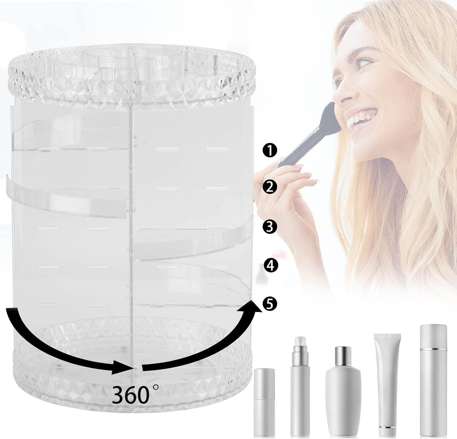 360 Degree Rotating Makeup Organizer for Vanity, 5 Layers Adjustable Spinning Holder Cosmetic Storage Display Case Large Capacity Makeup Caddy Organizer image number 1