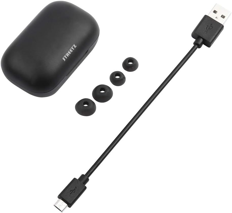 STREETZ TWS-110 Stereo Bluetooth Headphones In-Ear Wireless Headphones, Bluetooth 5.0 Earbuds with Built-In Microphone and Quick Charging Case up to 16 Hours of Music Playback, Comfortable Grip, Black image number 6