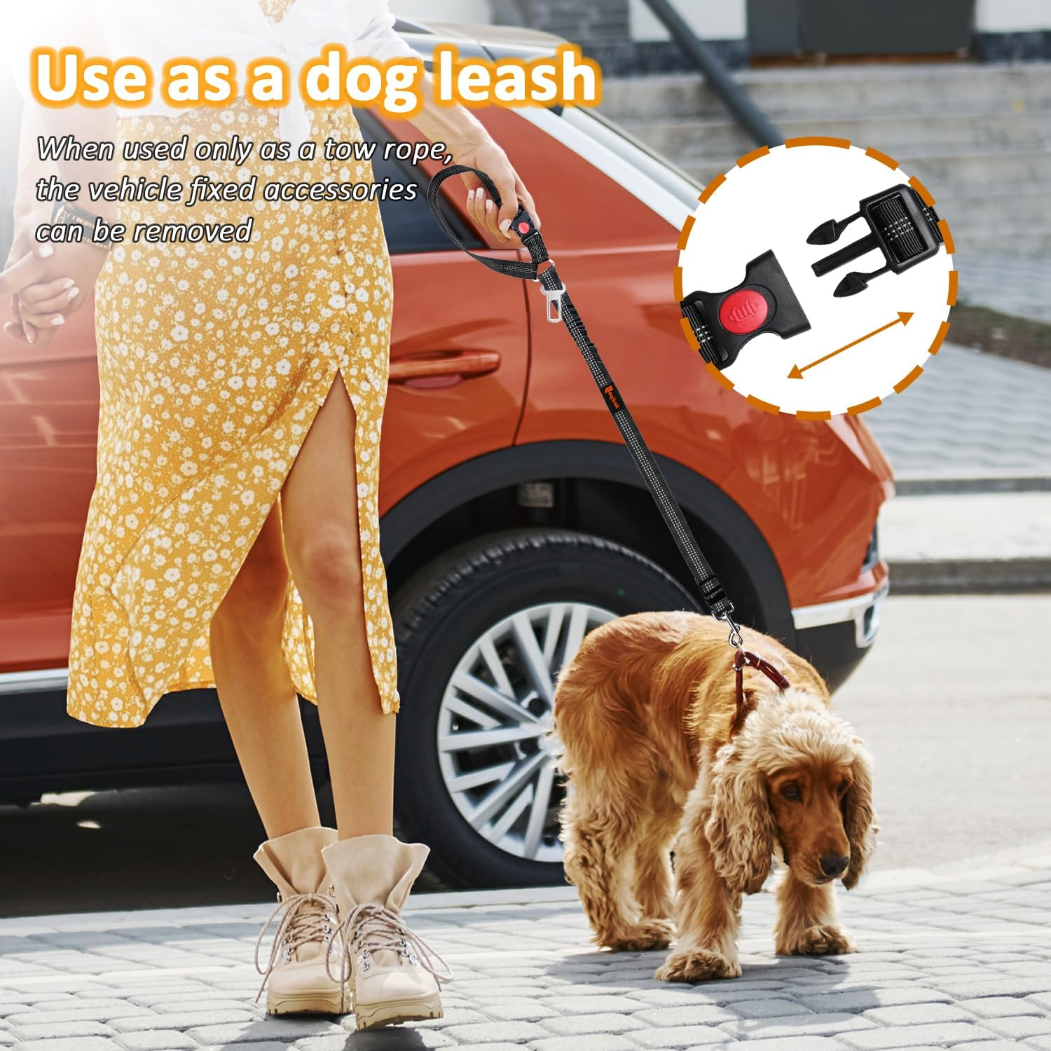 Removable Dog Seat Belt Harness for Car, 3 in 1 Pet Dog Car Seatbelt Leash, Retractable Restraint Secures to Vehicle Headrest & Adjustable Reflective Bungee Dog Seatbelt Tether, Black - 2Pcs Blue image number 2