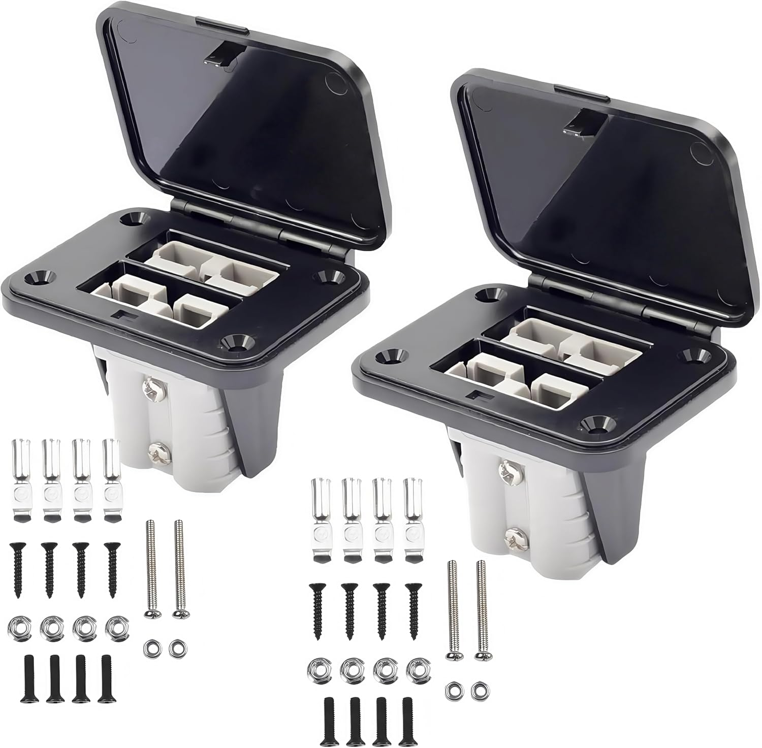 2 Sets Plug Connectors with Mounting Bracket Panel,50A Flush Mount Recessed Plate,With Dustproof Cover and Waterproof Gasket,For Variety of Large Vehicles,Compatible with Anderson SB50 Series