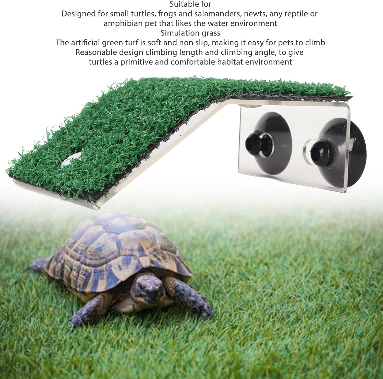 Small Turtle Basking Platform, Simulation Grass Turtle Ramp Reptile Ladder Resting Terrace Fish Tank Aquarium Turtle Dock with Suction Cup for Small Reptile Frog Terrapin (M) image number 5