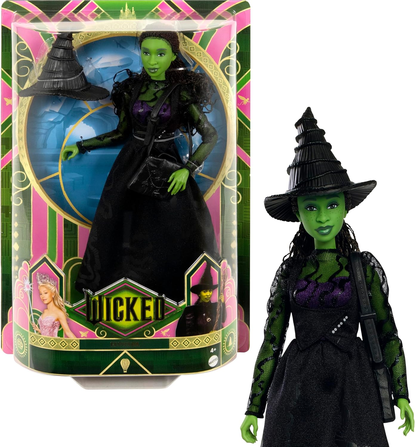 Wicked Elphaba Fashion Doll & Accessories with Green Skin, Braided Black Hair, Posability & Removable Ballroom Look image number 5