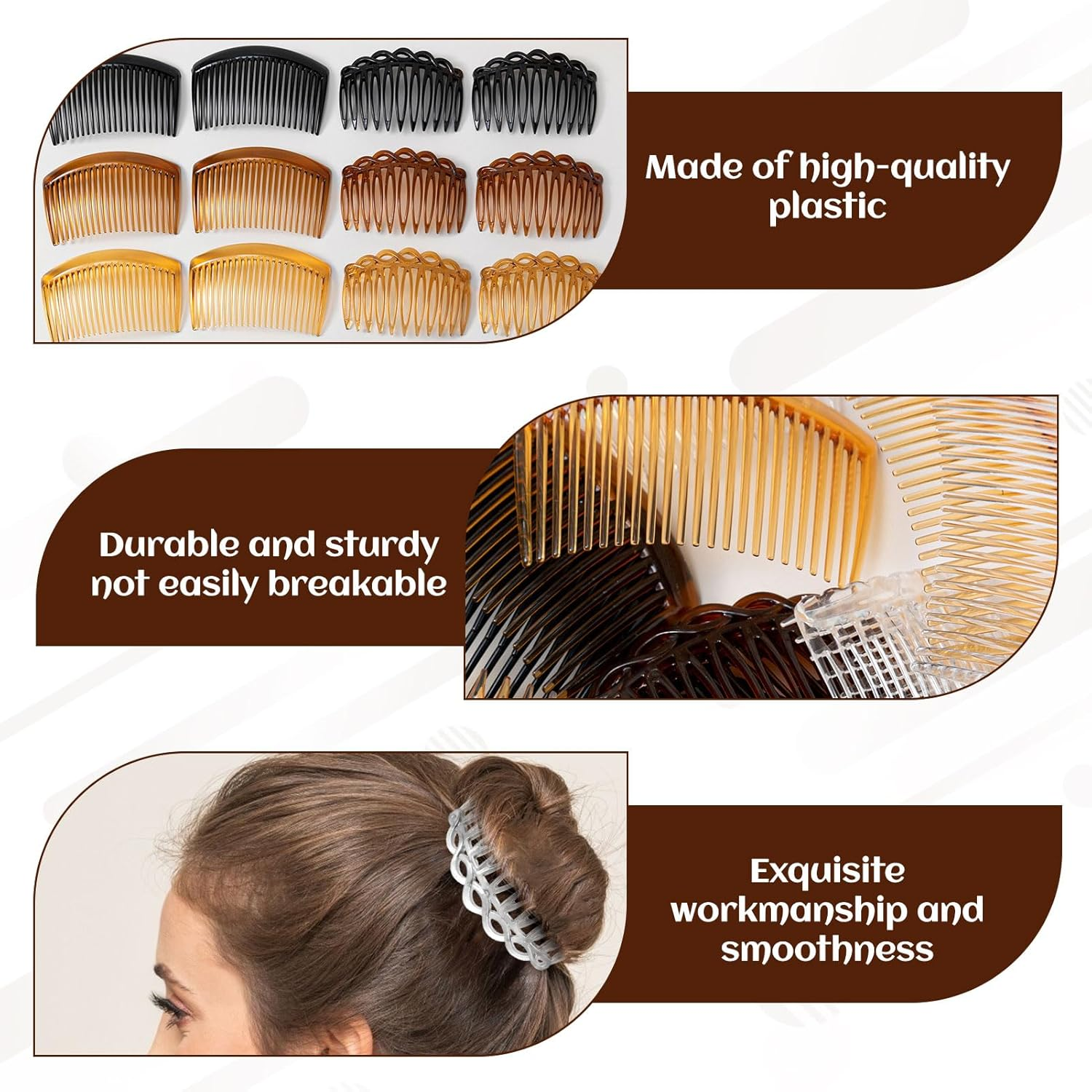 Comb Clip, Small French Comb, Hair Combs, 12 Pieces Plastic Teeth Hair Combs, Accessories for Women Bridal Wedding Veil Girls Thick and Fine Hair, Plastic Hair Twist Decorative Comb. image number 3