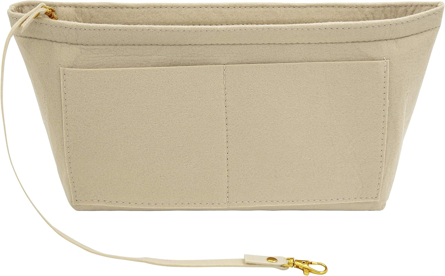 Fovasen Felt Handbag Organiser Insert, Bag Organiser Insert with Handles Keychain, Pocket Purse Cosmetic Storage Bag for Women,Beige-Meidium