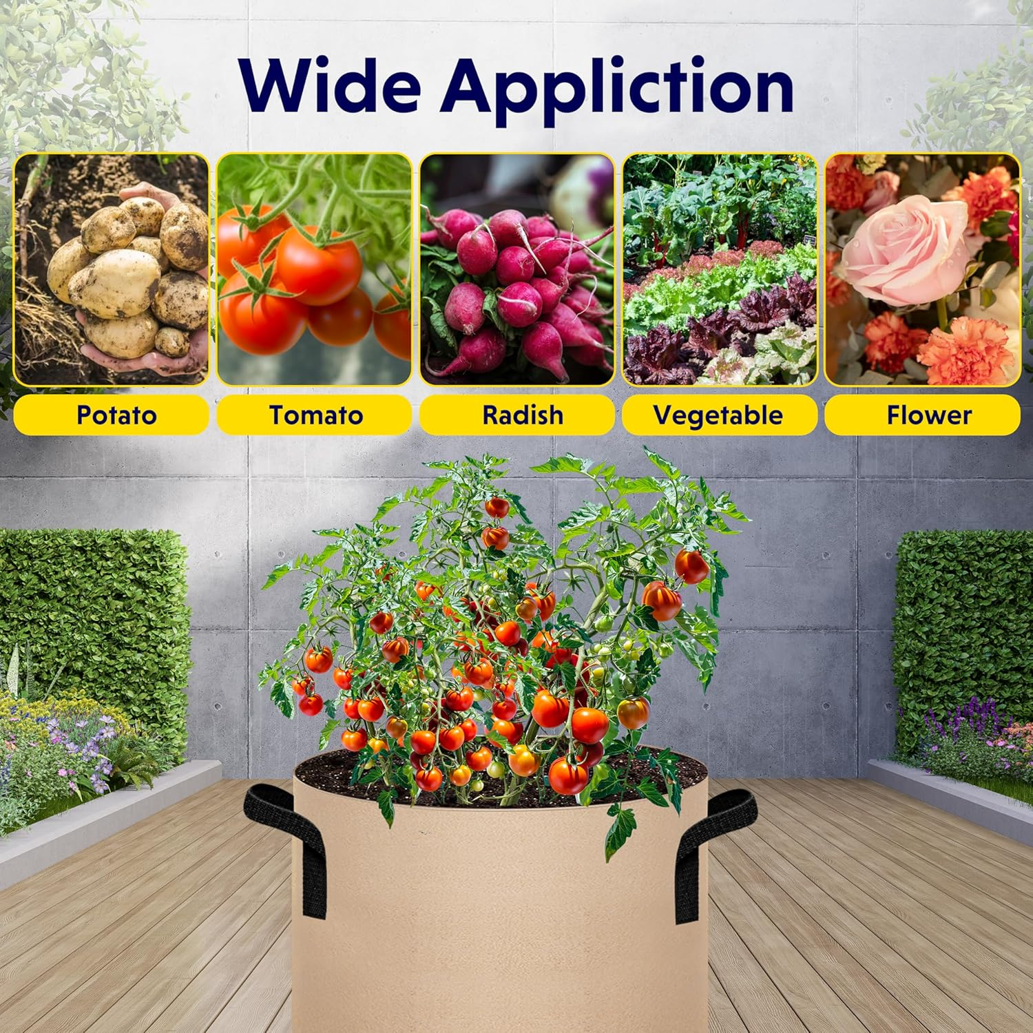 Ipower 5 Pack 25 Gallon Tan Grow Bags, Garden Planting Nonwoven Fabric Pots with Reinforced Handle, Heavy Duty and Aeration Planter Pot for Tomato, Fruits, Vegetables and Flowers image number 3