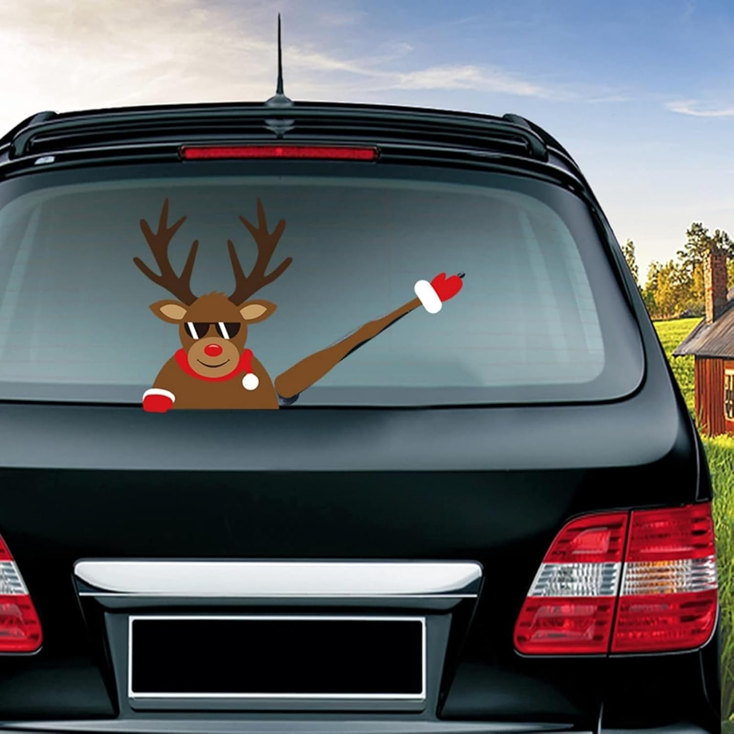 2 Pcs Christmas Reindeer Car Decoration Kit, Wiper Sticker and Auto Window Stickers for Styling, Holiday Car Window Accessories for Christmas Decor image number 3