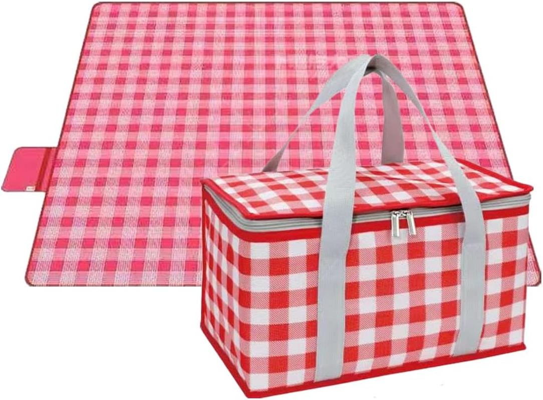 Hbluefat Picnic Blankets Set, Picnic Blankets Mat for 2-4 Adults and Bag Waterproof Quick Drying Outdoor Picnic Mat for Travel Camping Hiking Festival Park Lawn (Yellow Plaids)