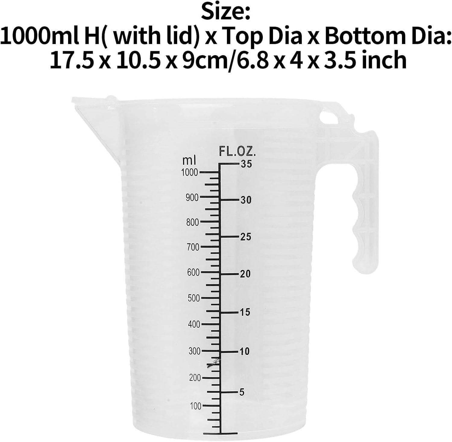 Measuring Cup with Scale Liquid Container Measuring Jug with Handle Clear Baking Accessories Water Pitcher Jug for Tea Shop Black Graduations with Handle Lid and Spout for Lab Kitchen Home (2L) image number 3