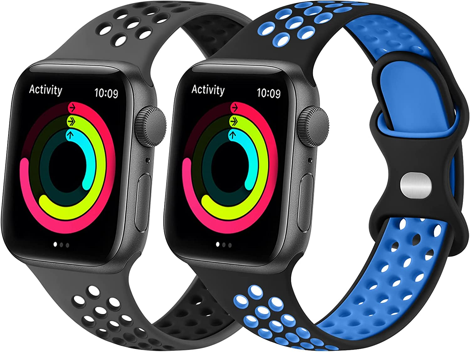 [2 Pack]Silicone Bands for Apple Watch Band 49Mm 45Mm 44Mm 42Mm 41Mm 40Mm 38Mm, Soft Adjustable Sport Two Colors Strap Women/Men for Iwatch Ultra/Iwatch Series 9/8/7/SE/6/5/4/3/2/1