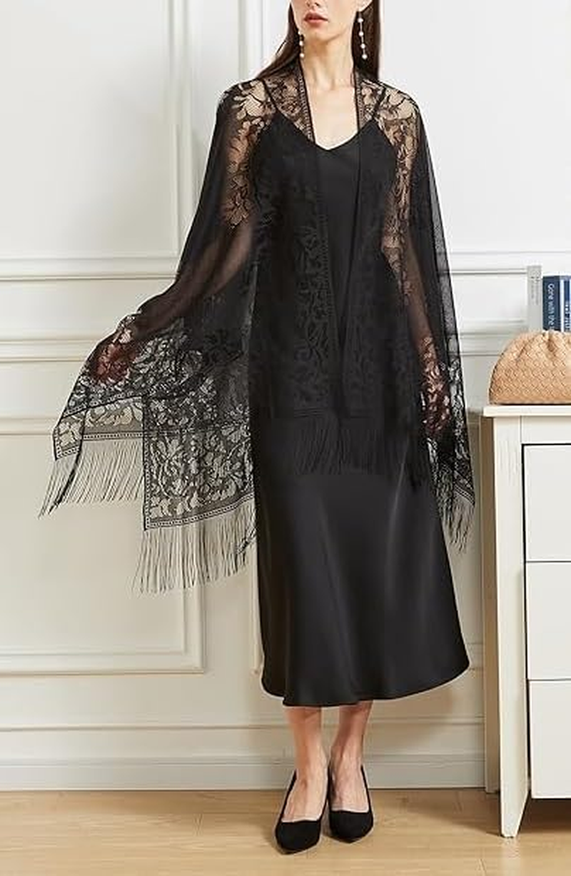 Lace Shawls and Wraps for Women 1920S Cape for Evening Wedding Costume Party image number 5