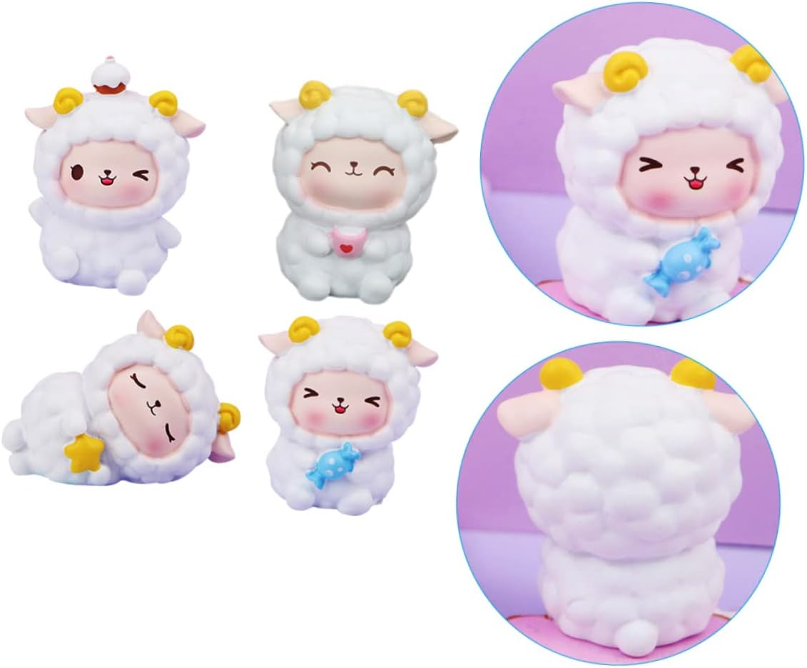 Sosoport 4Pcs Mini Resin Sheep Ornaments Decorative Animals for Car Living Room Office Sheep Cake Decorations Set image number 5