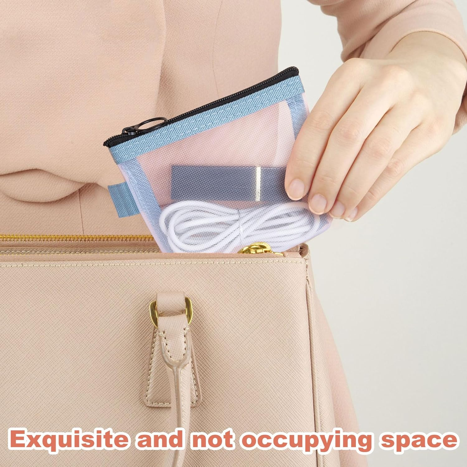 BEIQIYA 3Pcs Mini Mesh Bag with Zipper, Small Clear Nylon Makeup Bags, Portable Travel Cosmetic Pouch Purse for Lipstick Coin Keys Cards- Blue & Pink & Green - Black  Gray  Blue  Red  Yellow image number 6