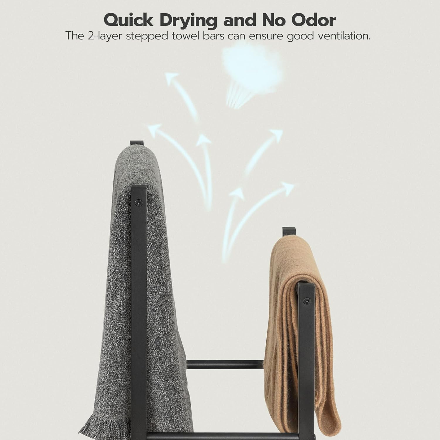 HOOBRO Freestanding Towel Rack, 2 Tier Blanket Ladder Holder for Bathroom, 42 X 24 X 80 Cm, Blanket Rack, Industrial Drying and Display Rack with Shelf, Metal, Rustic Brown and Black BF02LB01 image number 4