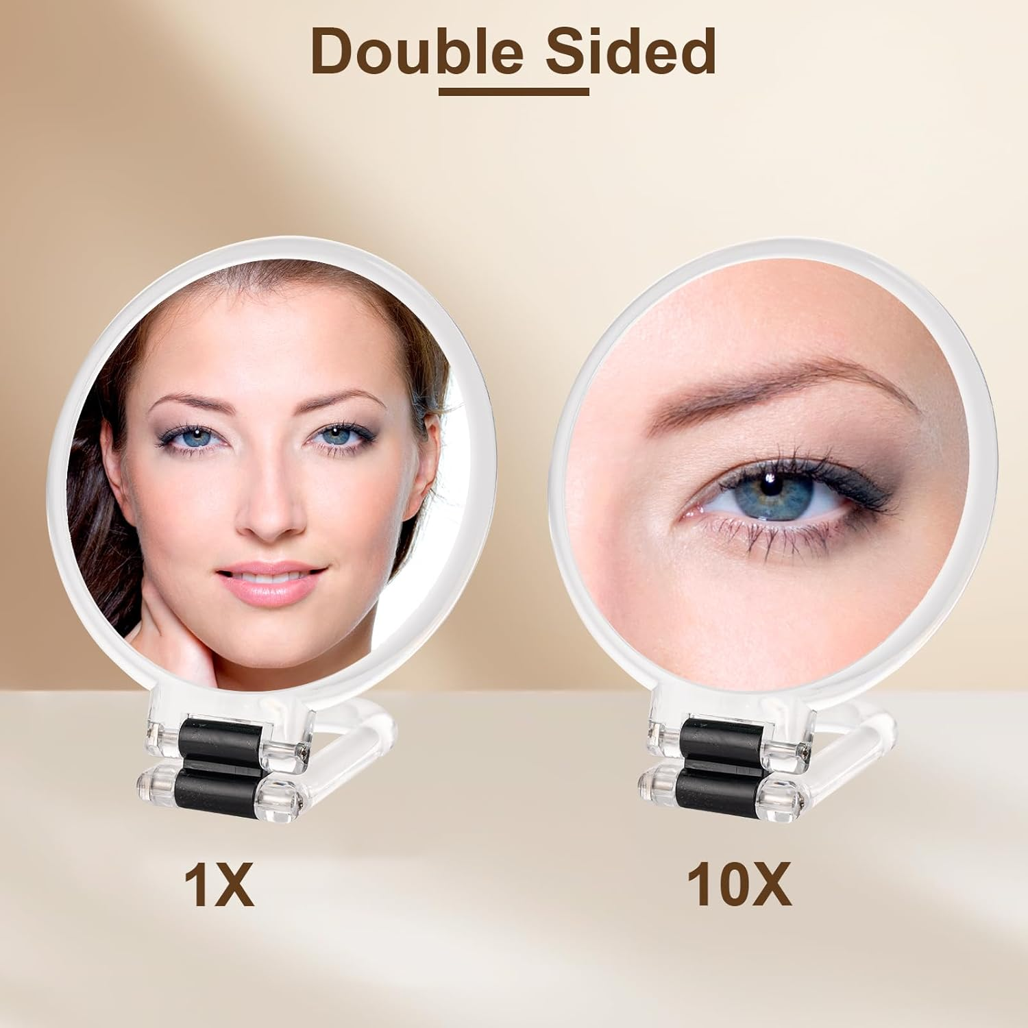 BOOMIBOO 1X/10X Magnifying Handheld Mirror Double Sided, Foldable Travel Makeup Mirror, Adjustable Rotation Pedestal Hand/Hanging/Desk Vanity Mirror-Clear - Clear image number 6