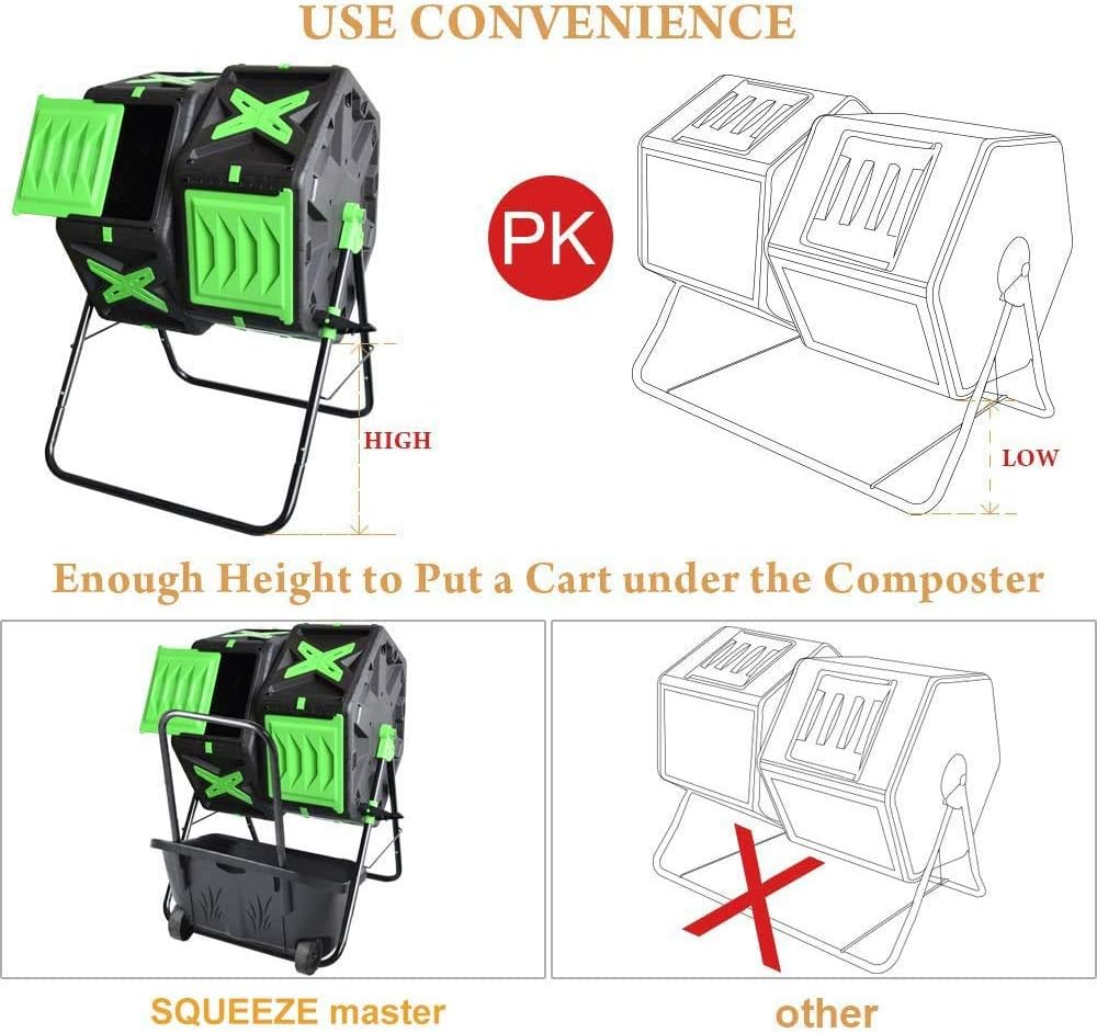 140L Tumbling Compost Bin, Dual Chamber Compost Tumbler with Easy-Turn, Fast-Working System for Garden, 2X18.5 Gal, Black & Green image number 2