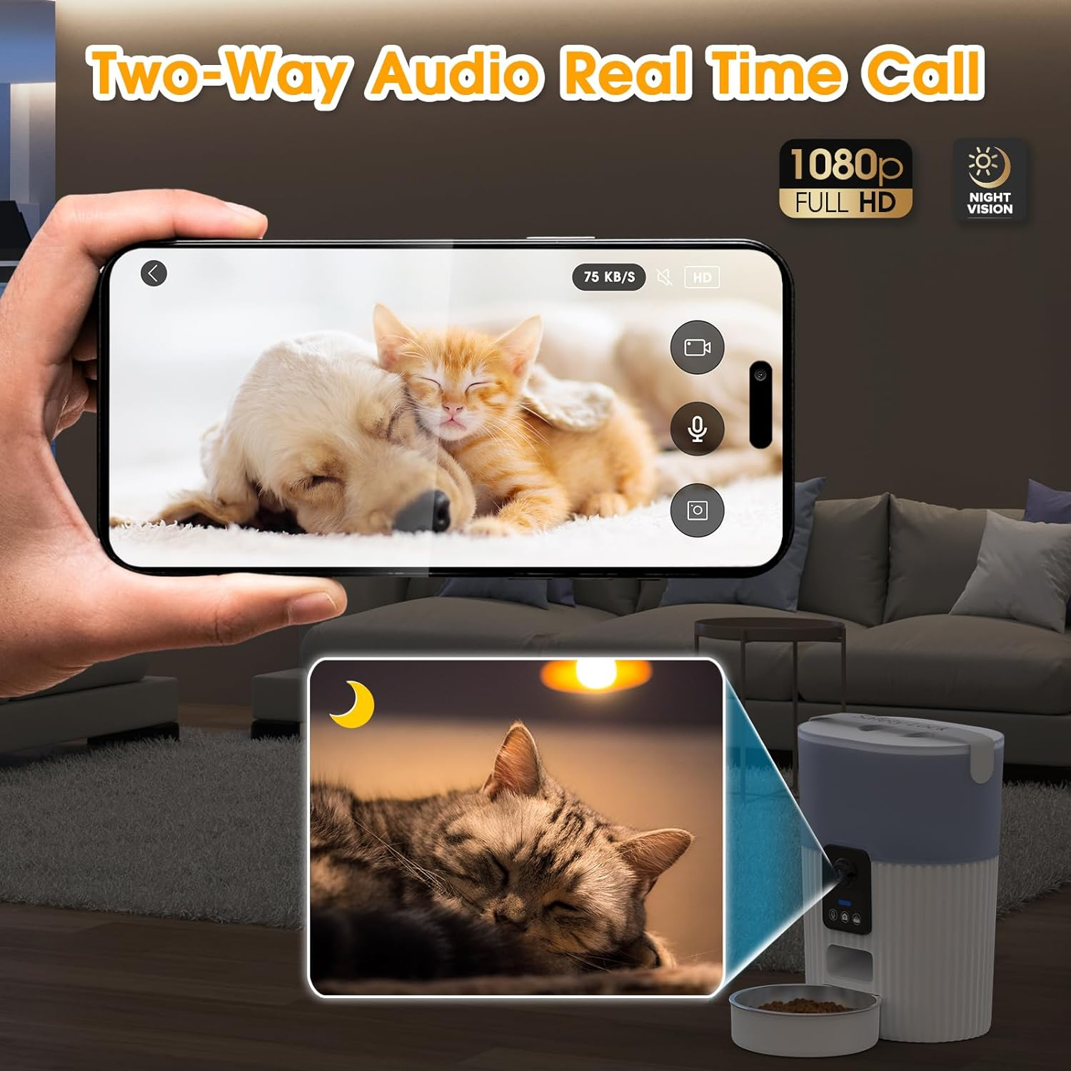 Advwin 3.5L Automatic Cat Feeder with Camera, 1080P HD Video with Night Vision, 5G Wifi Pet Feeder with 2-Way Audio, Motion Detection, Smart Timed Pet Feeder for Dogs and Cats image number 5