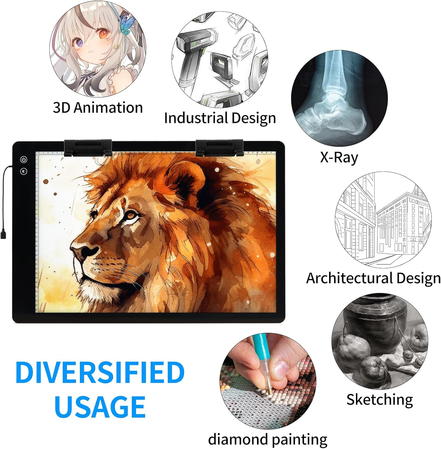 Upgraded Rechargeable A2 Light Pad, TOHETO 5200Mah Battery Powered Large Tracing Light Box, 6 Levels & Stepless / 3 Colors Super Bright Light Board for Diamond Painting, Tattoo Drawing, Sketching image number 4