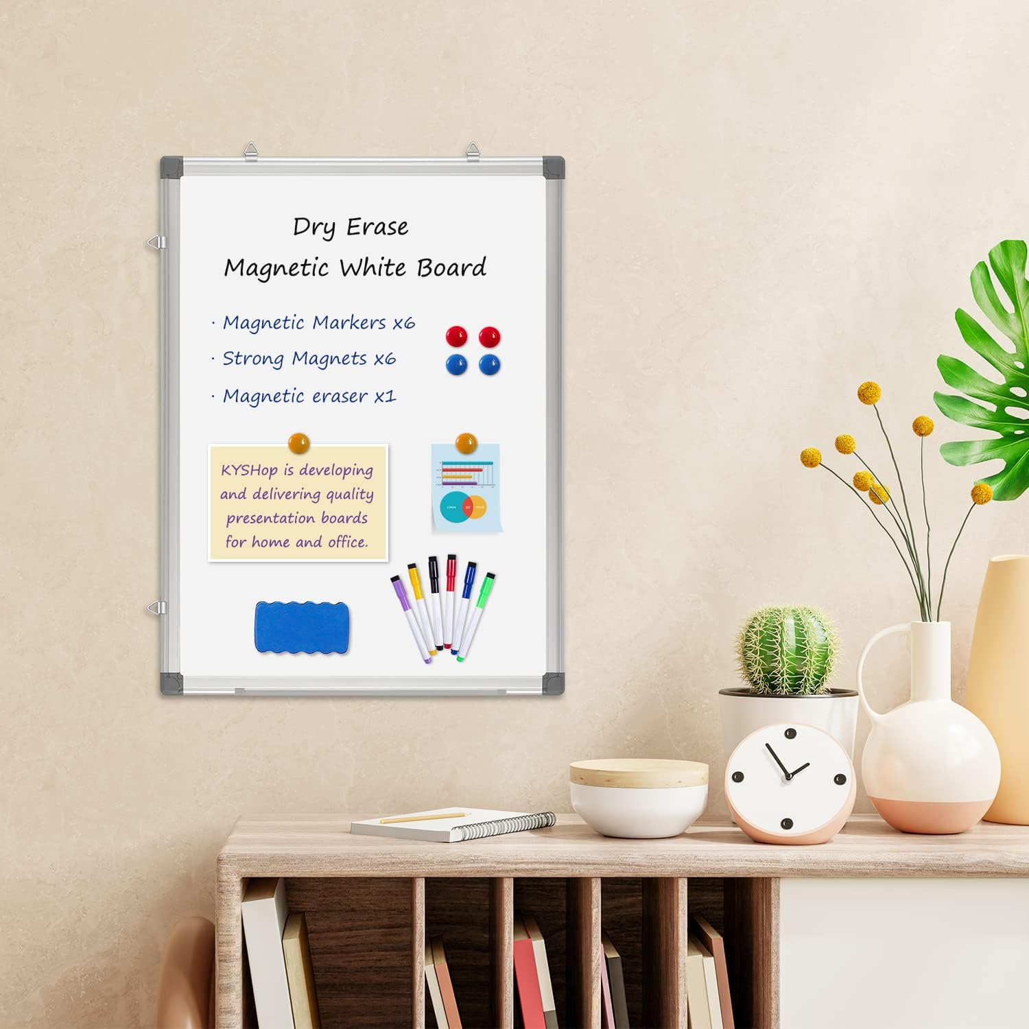 Magnetic Whiteboard Wall Hanging Dry Erase White Board, 60 X 45 CM Writing Boards for Office School and Home image number 2