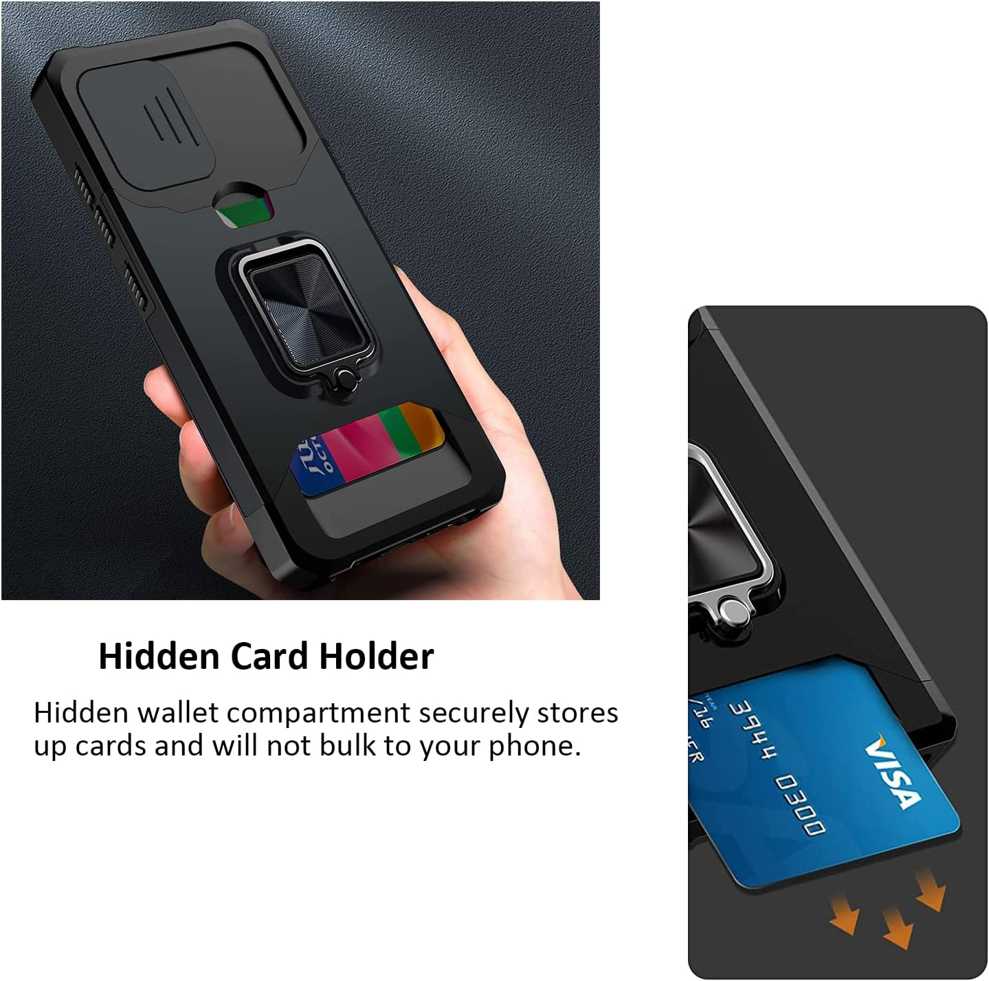 JOYCHER for Samsung Galaxy S24 Case Phone Cover Slide Camera Cover & Card Holder Slot 360&deg; Ring Kickstand Tough Heavy Duty Defender Armor Shockproof Military Galaxy S24 Wallet Case image number 4