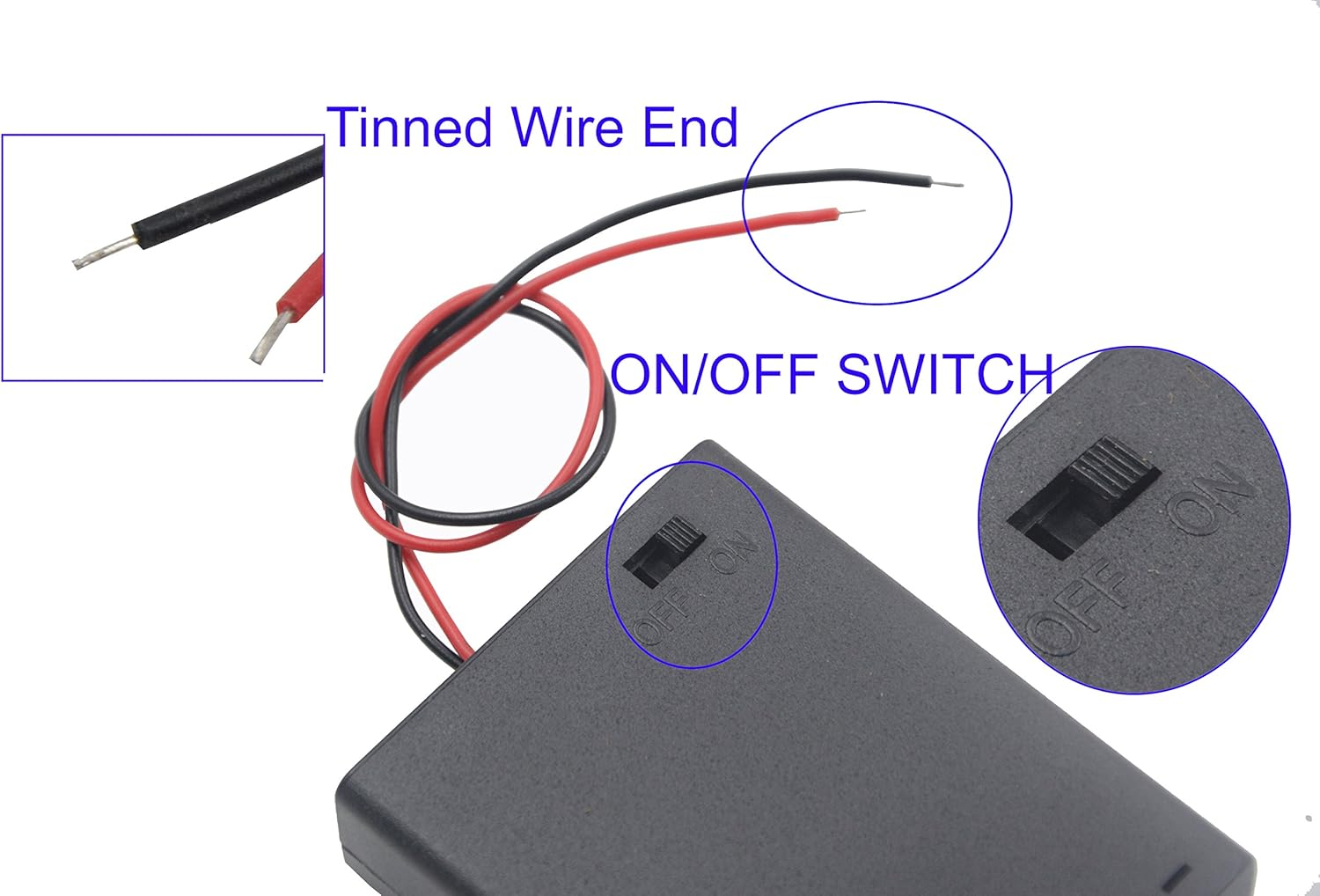 LAMPVPATH 3Pcs 4 AAA Battery Holder with Switch, 6V Battery Holder with Switch, 4X 1.5V AAA Battery Holder Case with Wire Leads and On/Off Switch(3 Pack) image number 4