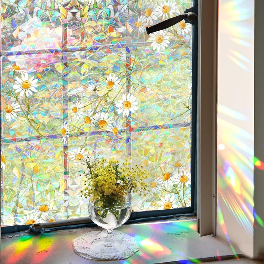 Window Stained Glass Film, Stained Glass Window Film, Window Privacy Films, Rainbow Glass Decals Stickers, Sun Blocking Window Clings for Home Office Living Room Window Door Decor (Leaves)