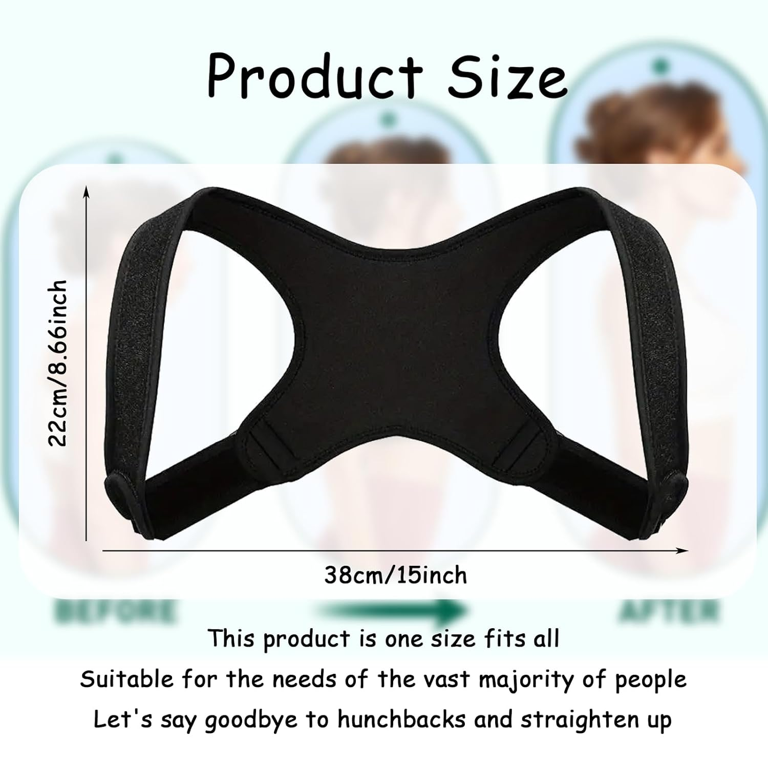 Posture Corrector, Adjustable Back Brace for Men and Women, Shoulder Support for Upper Back Pain Relief, Ideal for Office Workers, Students, Drivers, Black image number 3