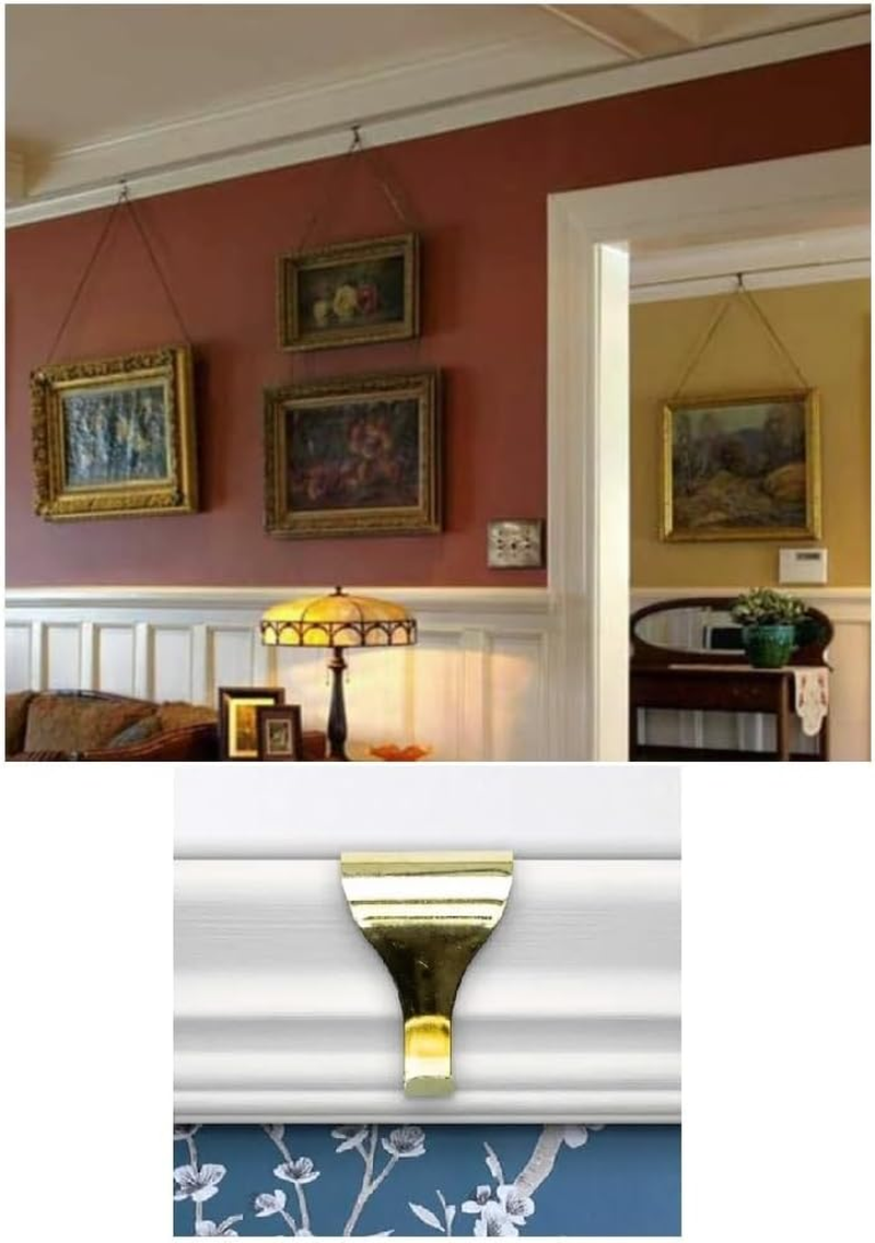 Merriway BH04788 (10 Pcs) EB Brass Plated Picture Rail Hanging Moulding Hooks - Pack of 10 Pieces, Yellow image number 1