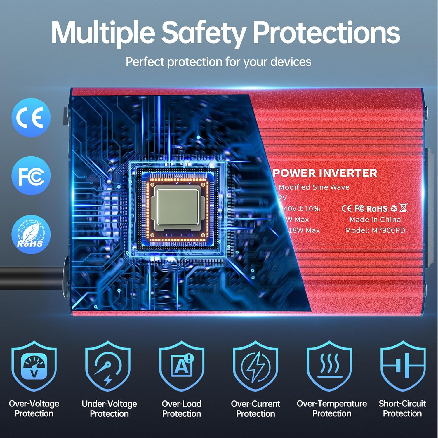 AUCARAUTO 300W Car Power Inverter 12V to 240V Converter, Car Plug Adapter with [65W USB-C] / [18W USB-A] / AC Socket, Car Charger for Vehicles, Aluminium Body - Red - Black image number 7