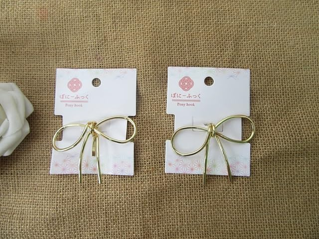 6Pcs HQ Gold Plated Ribbon Design Elegant Ponytail Hook Hair Accessory image number 3