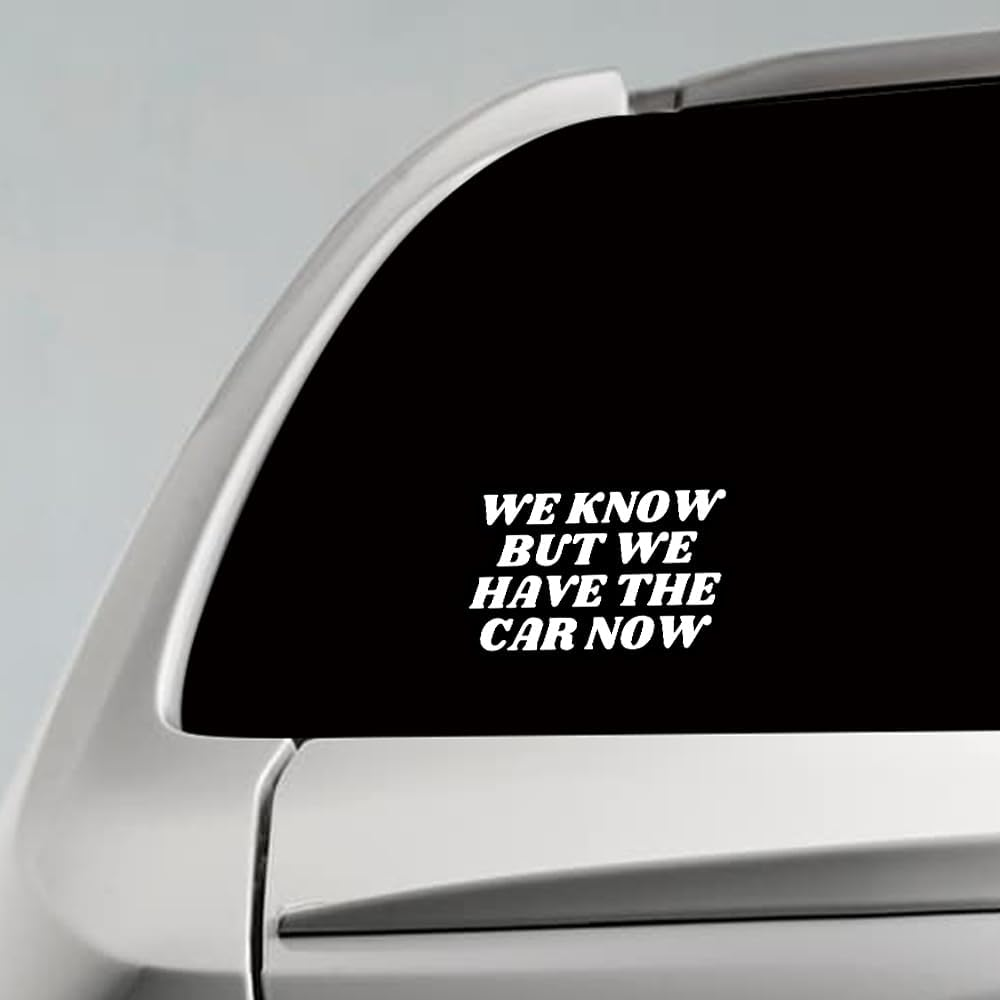 2 Pack We Know but We Have the Car Now-Tesla Bumper Sticker,Elon Musk Regret Vinyl Decal Accessories for Car Bumper, Laptop, Window (White) image number 5