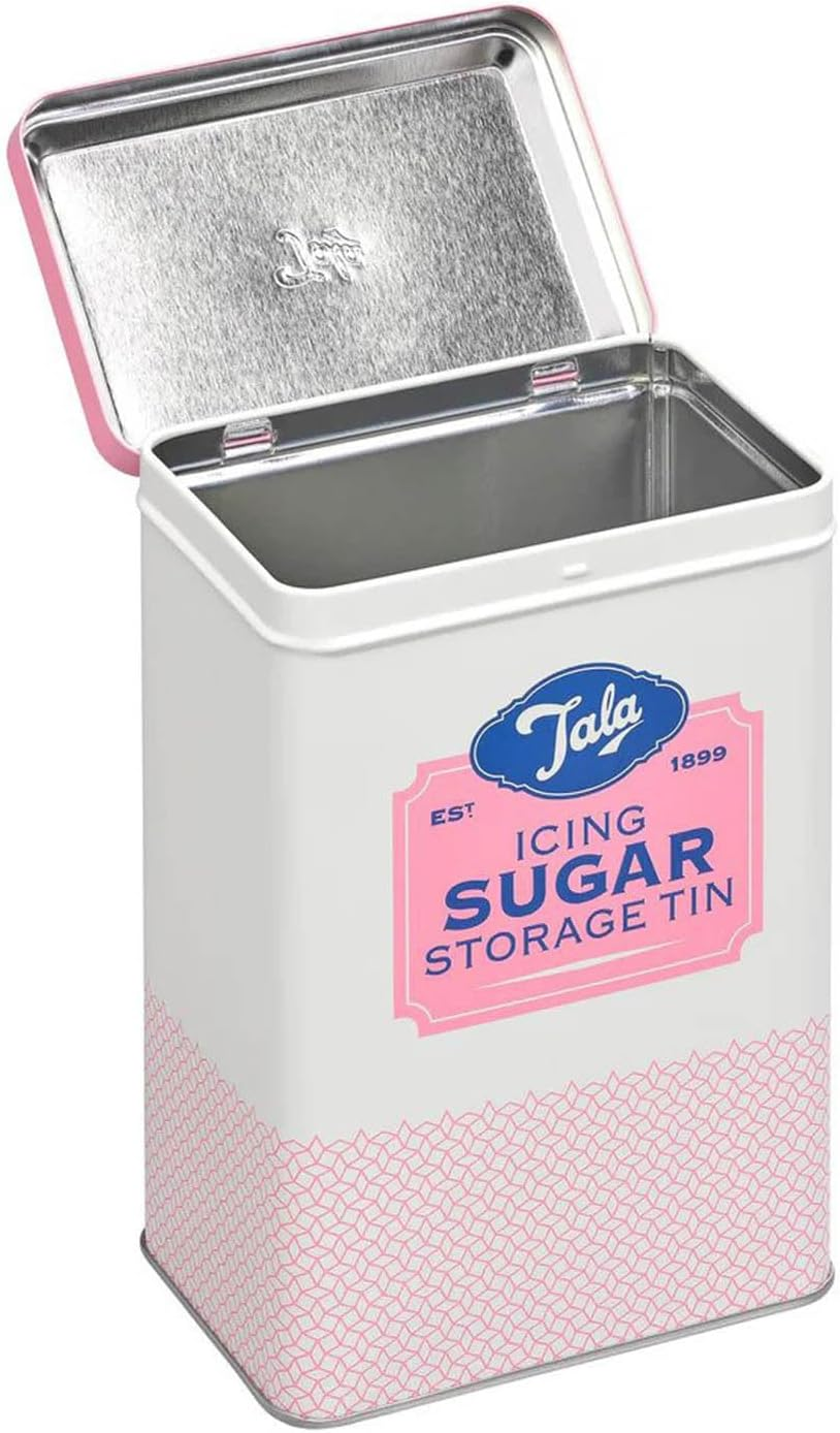 Tala Originals Metal Pink and Cream Nostalgic Design Storage Tin, 18.5X18.5X19 Cm | Holds a Full Bag of Icing Sugar | Stylish Kitchen Storage image number 4