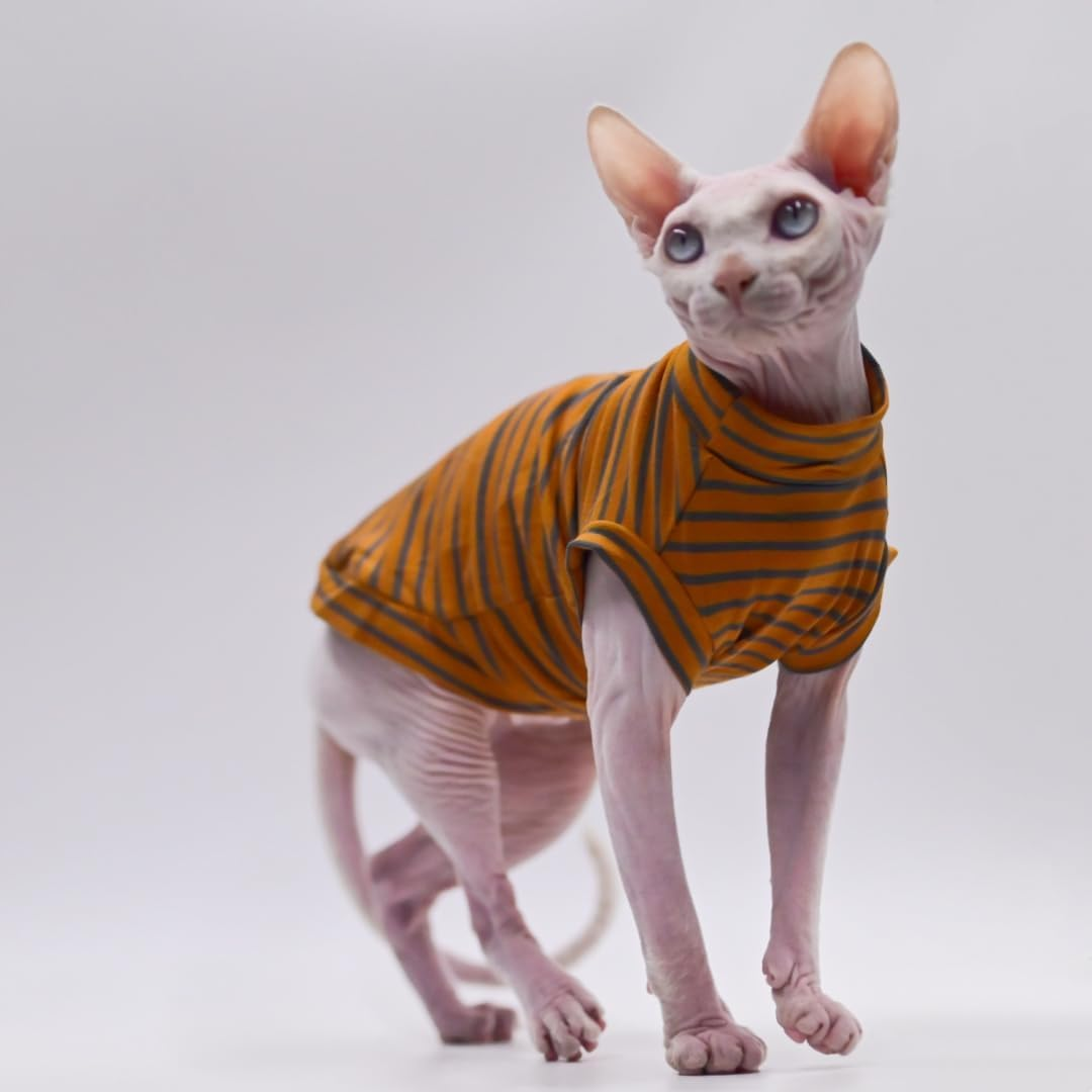Cotton Sphynx Cat Clothes Spring and Summer Thin High Elasticity Devon Rex, Konish Clothes Hairless Cat Clothes Cat Apparel for Small Cats and Dogs (Brown, Xx-Large) image number 4