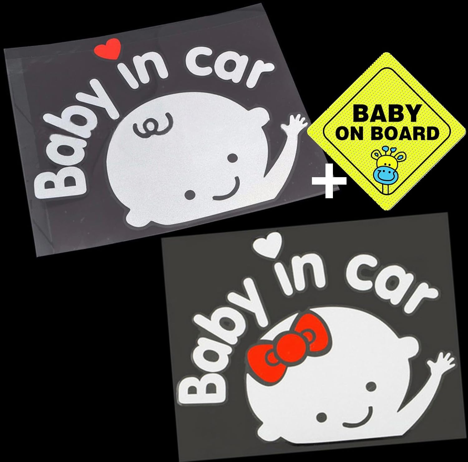 CM Wealth 2Packs - Baby in Car Sticker Decal Baby on Board Sign for Car Safety Sign Cute Baby in Car Waving Sticker (Boy+Girl)