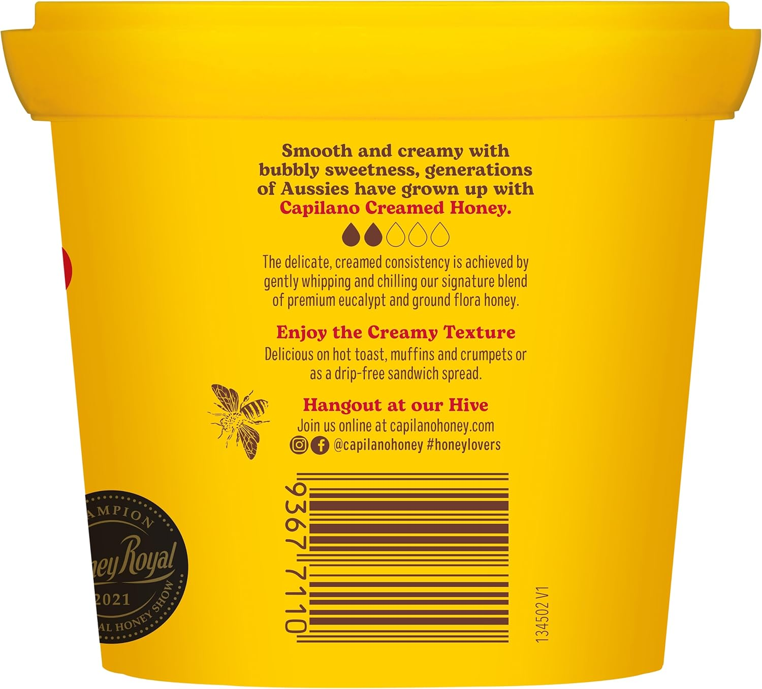 Capilano 100% Pure Australian Creamed, Premium, Honey Bucket, 500G image number 2